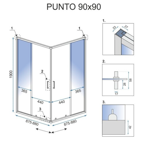 Καμπίνα Ντους Rea Punto 90x90 Chrome Χωρίς ντουζιέρα 2