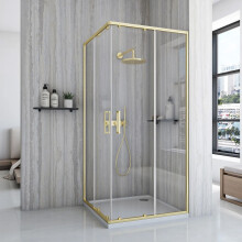 Καμπίνα Ντους Rea City 80x80 Brushed Gold Με ντουζιέρα Savoy λευκή