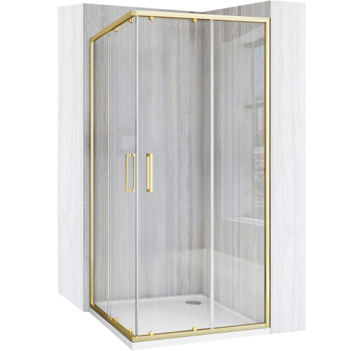 Καμπίνα Ντους Rea City 80x80 Brushed Gold Με ντουζιέρα Savoy λευκή 1