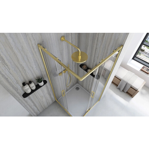Καμπίνα Ντους Rea City 90x90 Brushed Gold Με ντουζιέρα Savoy λευκή 2