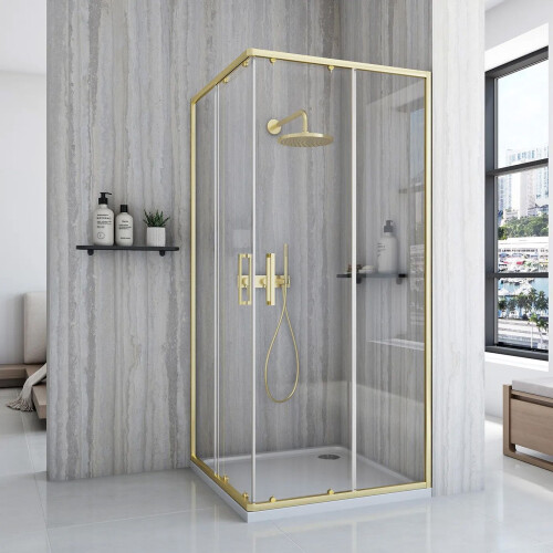 Καμπίνα Ντους Rea City 80x100 Brushed Gold Με ντουζιέρα Savoy λευκή 1