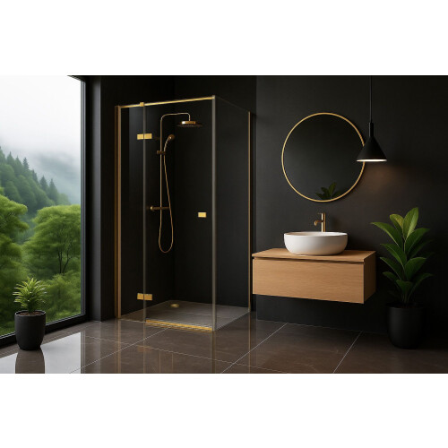 Καμπίνα Ντους Rea Atlas 80x90 Brush Gold δεξιά 1