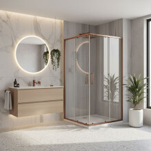Καμπίνα Ντους Rea City 80x100 Brush Copper Με ντουζιέρα Savoy λευκή