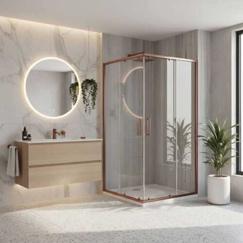 Καμπίνα Ντους Rea City 80x100 Brush Copper Με ντουζιέρα Savoy λευκή