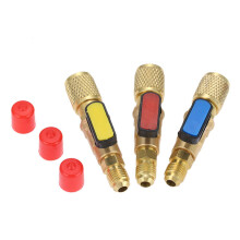 3Pcs/Set Brass R410A Refrigerant Straight Valves AC Charging Hoses Brass 1/4 inch Male To 1/4 inch / 5/16 inch Female SAE Valve