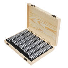 Wooden Coins Display Storage Box Case+100 Grids Round Slab for Certified Coin Handcrafted with Premium Pine Wood Durable and Long Life Moisture-Proof