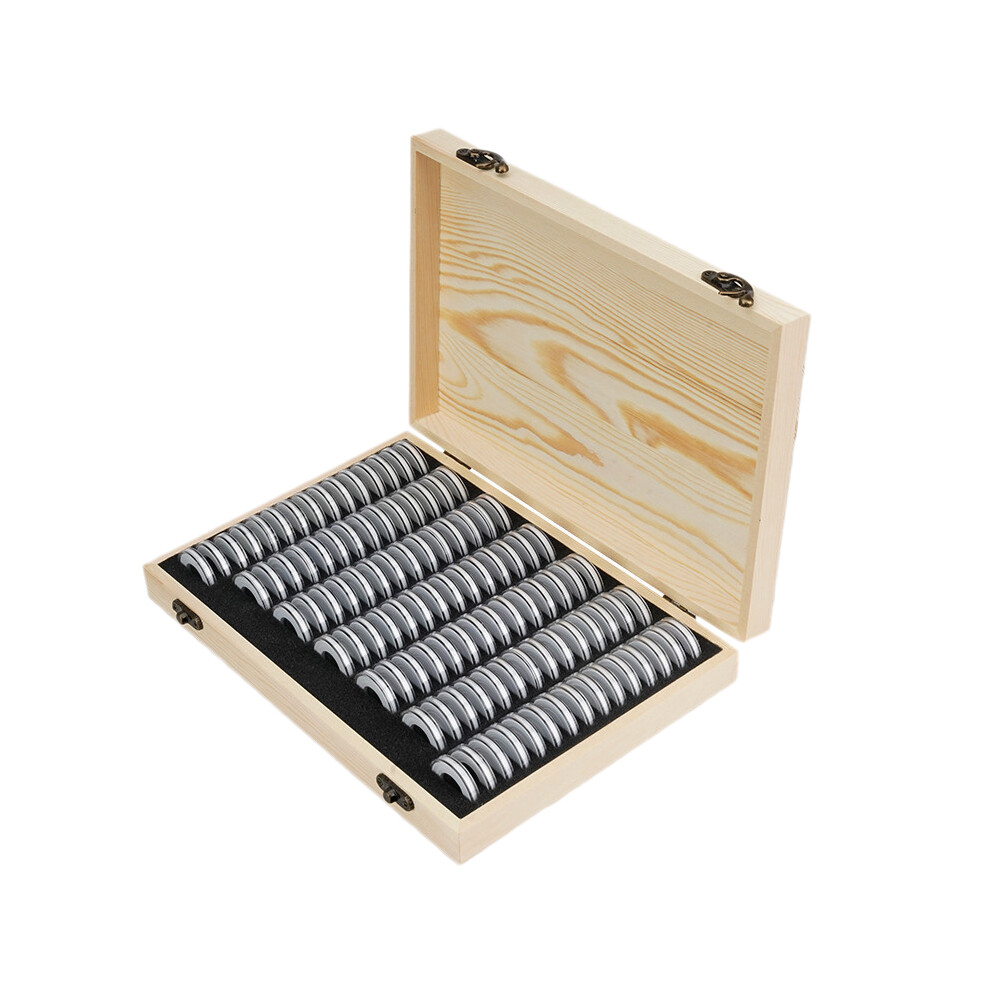 Wooden Coins Display Storage Box Case+100 Grids Round Slab For Certified Coin Handcrafted With Premium Pine Wood Durable And Long Life Moisture-Proof 4712372643674
