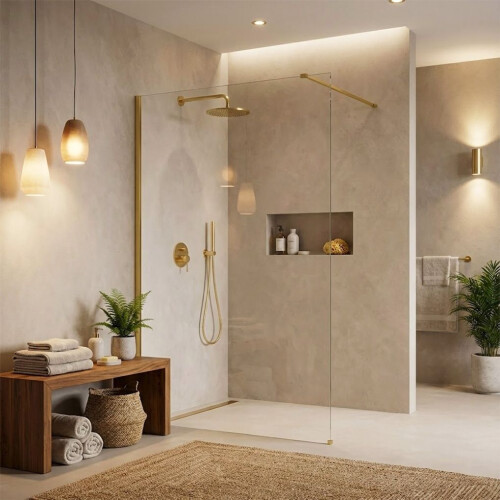 Shower Screen Rea Flexi Transparent / Gold 130 1