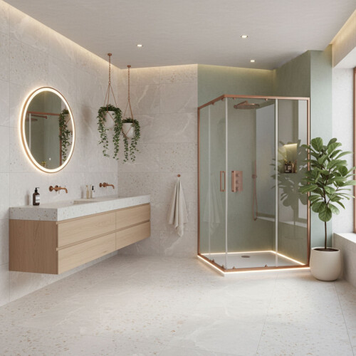 Καμπίνα Ντους Rea City 80x100 Brush Copper Με ντουζιέρα Savoy λευκή 2