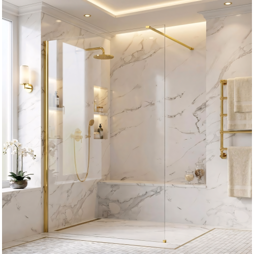 Shower Screen Rea Flexi Transparent / Gold 100 2