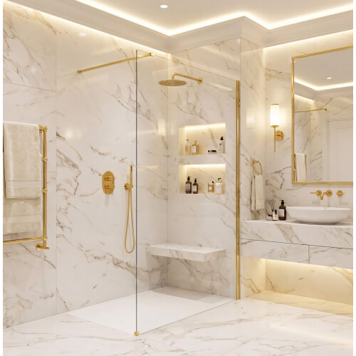 Shower Screen Rea Flexi Transparent / Gold 140 1