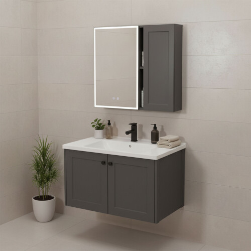 Σετ Επίπλων Μπάνιου Με Νιπτήρα Monti 60cm Grey 2