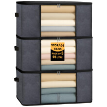 (60 x 45 x 35 cm) LKH Clothes Storage Bags Pack of 3 Non Woven Breathable Foldable Fabric Clothes Storage Boxes with Handles and Zipper