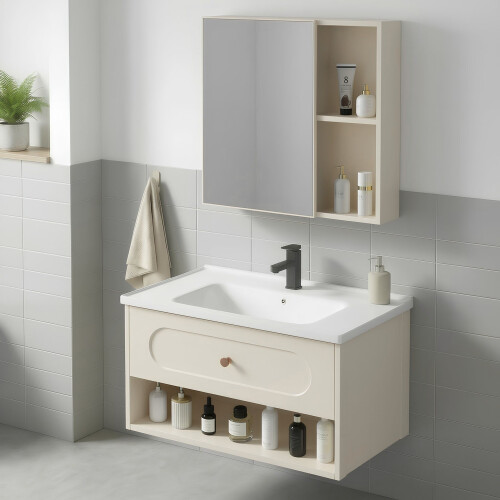 Σετ Επίπλων Μπάνιου Με Νιπτήρα River 60cm Creme 2