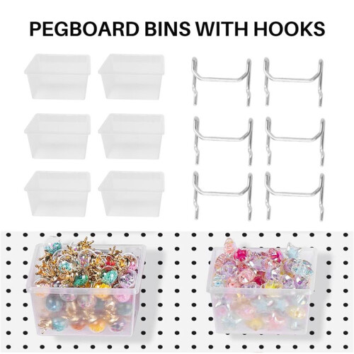 12 Pieces Pegboard Plastic Bins Kit - Pegboard Bins with Hooks - Pegboard Accessories Workbench Bins Fits to Peg Board 2