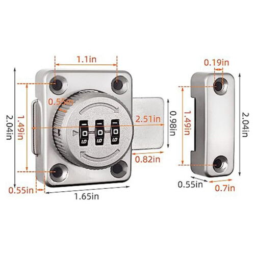 Mechanical Keyless Cabinet Lock, Swivel Drawer Lock Combination Lock, Combination  File Cabinet Lock (Silver) 2