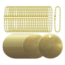 25Pcs 1.5inch Brass Valve Tags Stamping Blank with Hole and 25Pcs 2.4mm Metal  Chains for Pipe Valves, Equipment