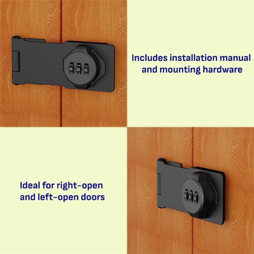 Keyless Combination Lock -3-Digit Combination Lock for Cabinet Doors - Twist Knob Hasp  Lock with Password Code 2