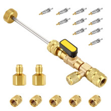 HVAC Valve Core Removal Tool, Valve Core Remover with Valve Cores, Nuts and R410 R32 Adapters, for R410 R32 R22 R12