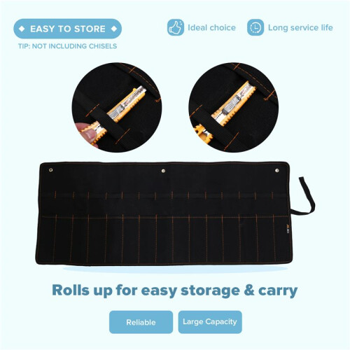 Chisel hanging bag Canvas Pocket Tool Roll Holder Wrench Pouch 15 Pockets for Knife Hammers Gouges Carpenter 2