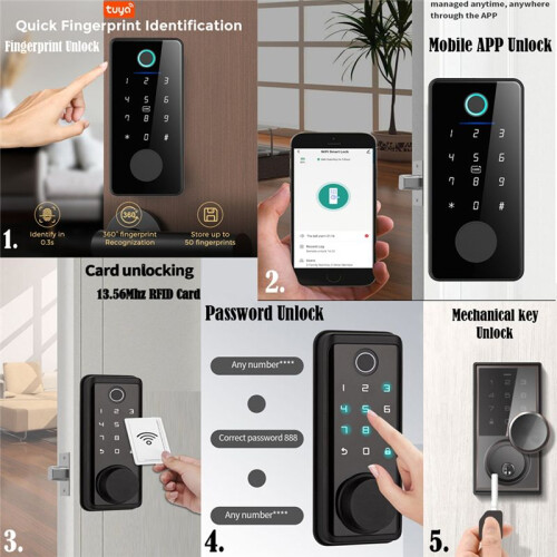 Tuya App Remote Control  Door Lock Deadbolt with Keys Fingerprint Lock Electronics Digital House Electronic Lock 1