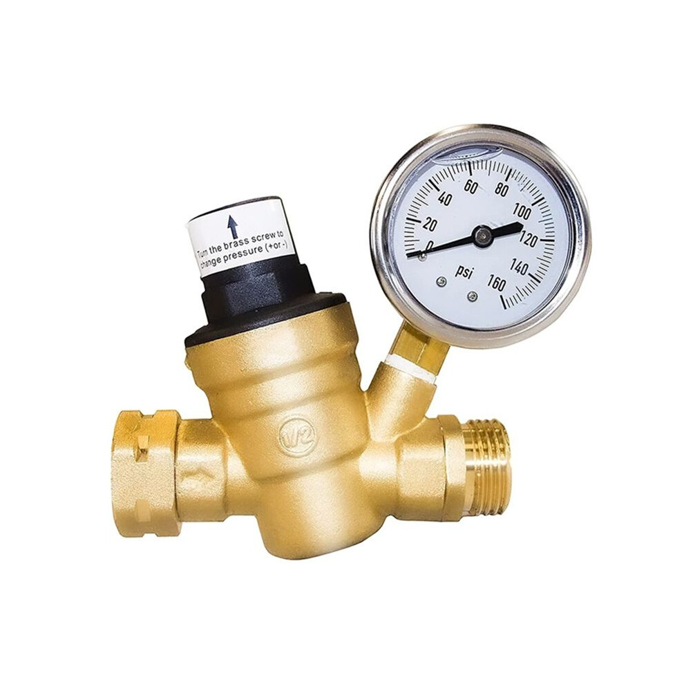 Rv Water Pressure Regulator Valve Brass With Gauge And Inlet Screened Filter For Trailer 6031015850117