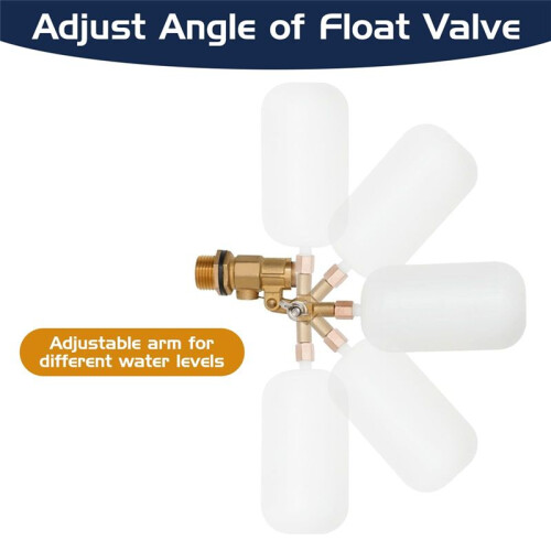 2 Pack Water Float Valve 1/2 Inch, Brass Float  Float with Adjustable Arm, Automatic Fill and Control Water Level 1
