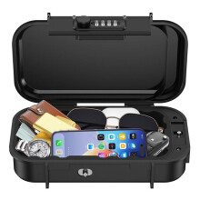 Portable Lock Box, 4-Digit Combination Lock Box for Travel, Anti-Theft Small Safe Box with Removable Chain, Cash Box