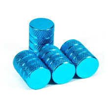4Pcs Light Blue Aluminum Tire Valve Caps Knurled Style with Waterproof ORing Seal for Cars and Motorcycles