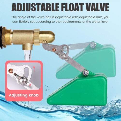 1/2Inch Float Valve,Brass Water Float Valve for Water Tank,Float  Valve with Adjustable Arm,Auto Water Level Control 2
