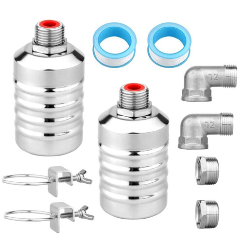 2pcs Water Float Valve, Stainless Steel Automatic Water Level Control Float Valve 1/2in and 3/4in Connection Types 1