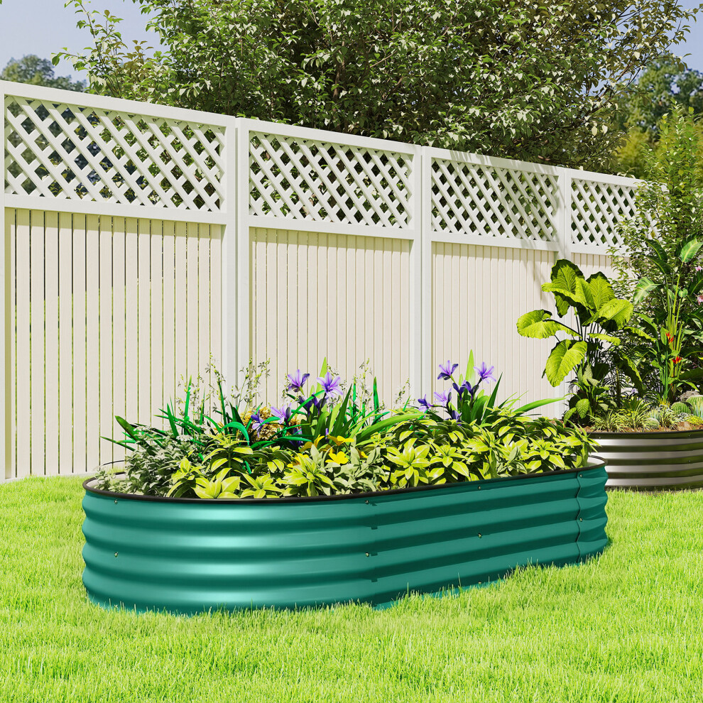 Outsunny Galvanised Raised Garden Bed Planter Box, Light/Green
