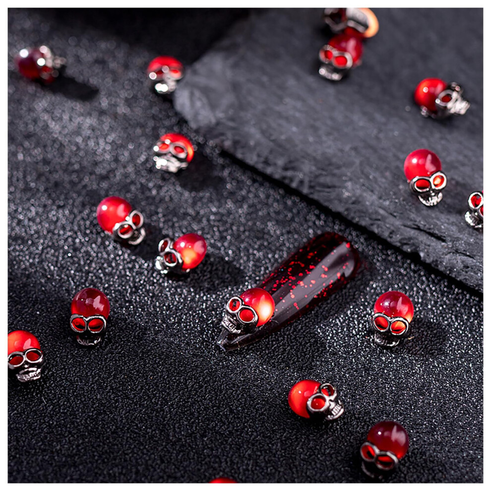 Red Skull Nail Charms Rhinestone Alloy Decorations For Acrylic Nails Y2k Nail Art 20Pcs