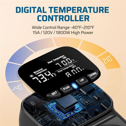 Digital Temperature Controller, 15A/1800W Thermostat Outlet Plug, VA Display Heating Cooling Control Timer US Plug 2