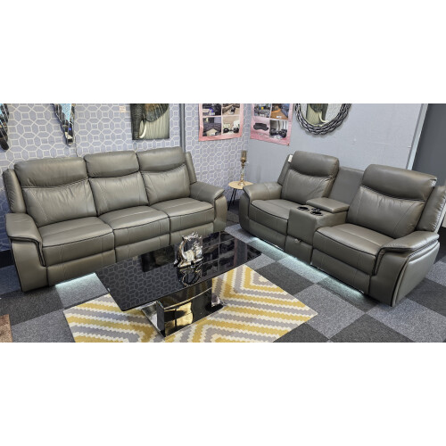 Prada 3 + 2 Leather Grey/Black Electric Recliners 1