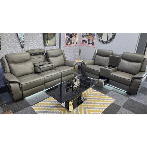 Prada 3 + 2 Leather Grey/Black Electric Recliners 2
