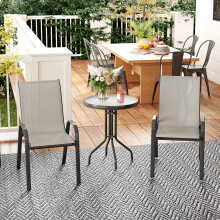 Outsunny Garden Bistro Set, Small Garden Set w/ Stackable Chairs, Light Grey