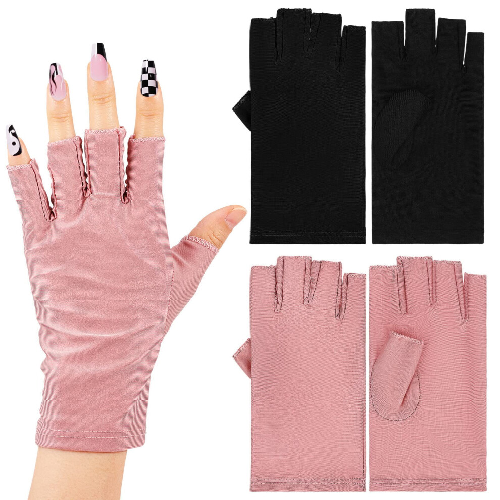 Manicure Gloves UV Protection Fingerless Design for Gel Nails and Nail Art, 2 Pairs Breathable
