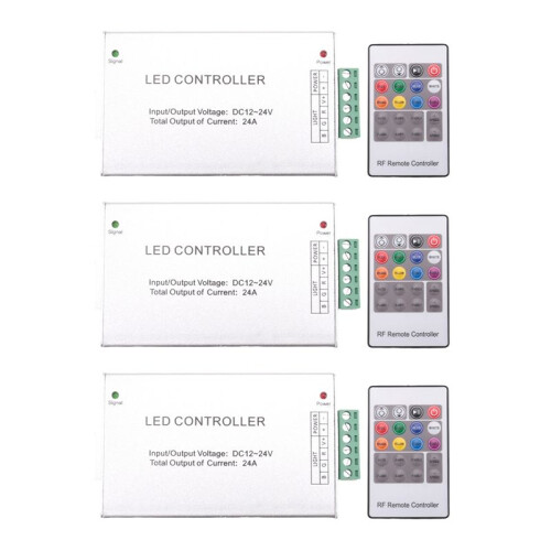 3X LED Controller 12-24V Low Pressure RF Colorful 20-Key Remote Control RGB Light Bar Dimming Controller