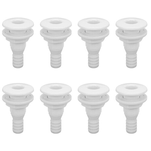 8X Boat Water Drain Scupper ABS 3/4in White Through Hull Connector Hose Coupling Drain Outlet Replacement Hardware 1