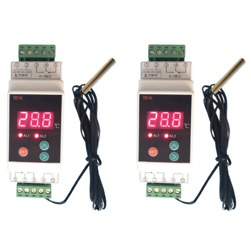 2X Din Rail Thermostat with -40-110 Convenient 2 Way Output Temperature Alarm Controller Output 7A/250VAC 1