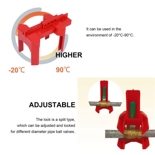 10X  Valve Locking, Adjustable  Valve Locking Device, Small, for 1/2Inch-2-1/2Inch Outer Pipe Diameter, Red 2
