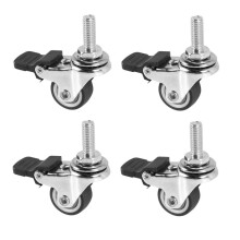 4Pcs Small Casters 1 Inch M8X15Mm Tpe Silent Wheels With Brake Universal Casters Wheel For Furniture Bookcase Drawer