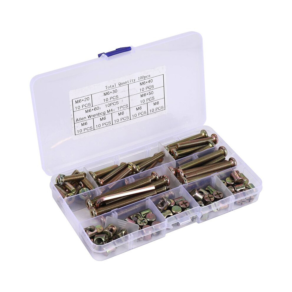 Baby Bed Screws Bolts Kit,Hex Drive Socket Cap Bolts Nuts Assortment Kit,For Crib Cot Chairs,M6 100Pcs 4711494779117