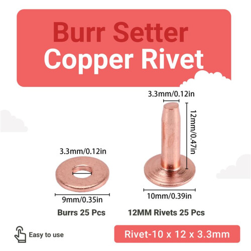 25 Conjuntos de Arruela de Rebites de Rebite de Cobre, Prendedor de Rebite de Cobre de Couro Longo de 15/32 Polegadas, para Cintos de Couro DIY