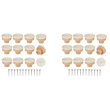 Boho Rotan Dressoir Knoppen Ronde Houten Lade Knoppen Handgemaakte Rieten Geweven en Schroeven voor Boho Meubelknoppen Beige 24-Delig