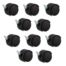 10 Stücke 6 mm Gewindezapfe 40mm Doppel-Rad Drehbar Rolle Schwarz