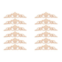 12Pcs Onlay Wood Mouldings Wood Applique Wood Decal Carved Unpainted Long Flower Rubber Wood Corner Furniture
