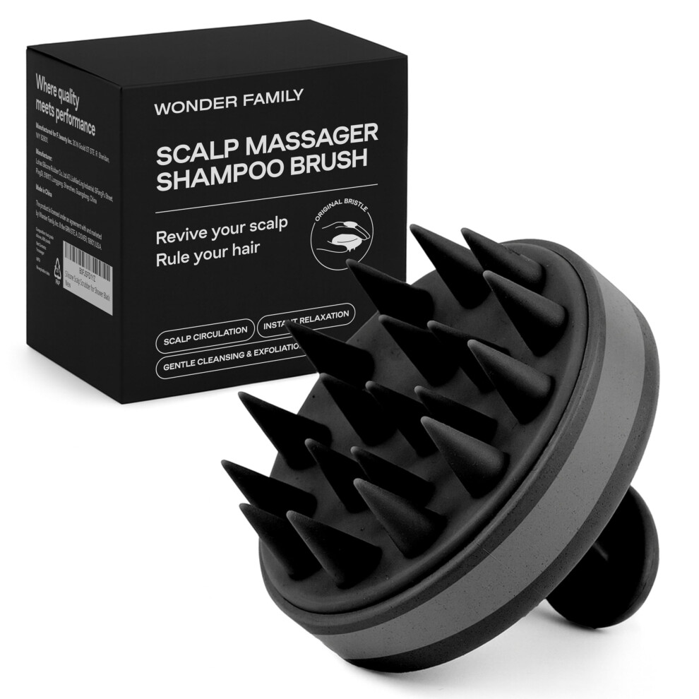 Black Silicone Scalp Massager Shampoo Brush With Dual Detachable Heads For Dandruff, Wet And Dry Use