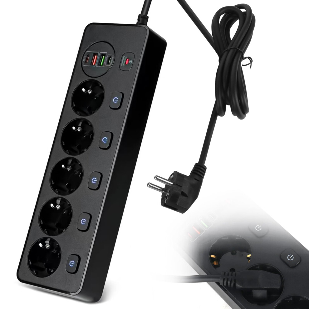 Power Strip With Usb Ports, 5 Outlet Surge Protector, Individual Switches, Fast Usb Charging 9169991150772